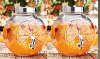 RKPL Glass Juice Dispenser Beer Water Pitcher With Metal Silver Tap | 5 L 5000 ml Liquid Dispenser