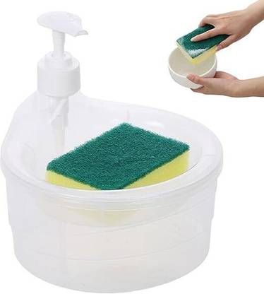 FLYUP Double Layer 2 in 1 Liquid soap Dispenser with Pump and Sponge 600 ml Liquid, Gel, Shampoo, Soap Dispenser