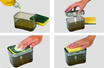 QWGPT 2 in 1 Soap Pump Plastic Dispenser and Sponge Holder for Kitchen Sink 500 ml Liquid Dispenser