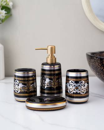 THEDECORKART Ricco Deruta 4-Piece Bath Set - Black 200 ml Shampoo Dispenser