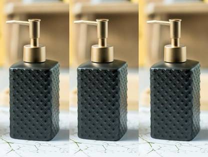 KUBER INDUSTRIES Liquid Soap Dispenser For Bathroom, Wash Basin, Sink|3 Piece |350 ml|Black 350 ml Conditioner, Shampoo, Liquid Dispenser