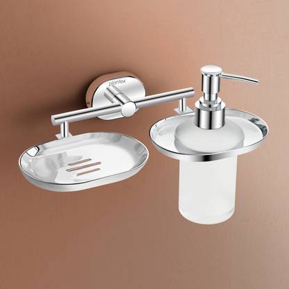 Plantex Stainless Steel Soap Dish with Liquid Dispenser/Soap Stand for Bathroom 200 ml Shampoo, Sanitizer Stand, Lotion Dispenser