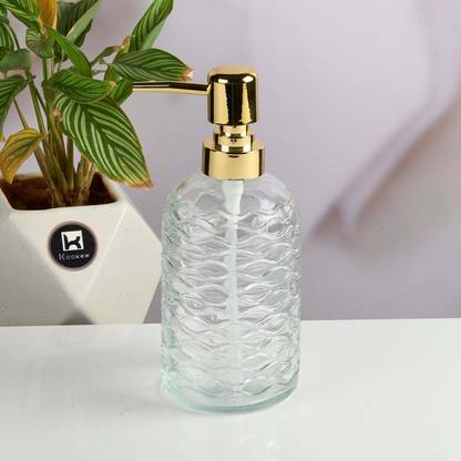 Kookee Glass Soap Dispenser for handwash for Bathroom, Transparent (Set of 1) (11908) 400 ml Lotion, Shampoo, Soap, Foam Dispenser