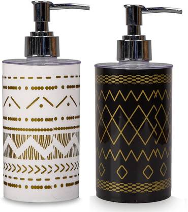 shenron Soap Dispenser Bottle with Decorative Design | Chrome Finish Pump and Rust Proof | Refillable Liquid Soap Dispenser for Bathroom, Kitchen, Hand Soap (Pack of 2) 250 ml Liquid, Conditioner, Gel, Shampoo, Soap, Foam, Lotion Dispenser