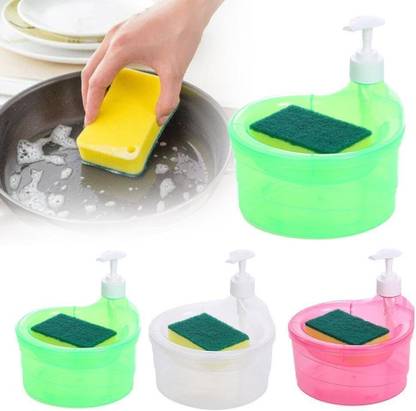 TALAVIYA BROTHERS Double Layer 2 in 1 Liquid soap Dispenser with Pump and Sponge ,Multi-Color.