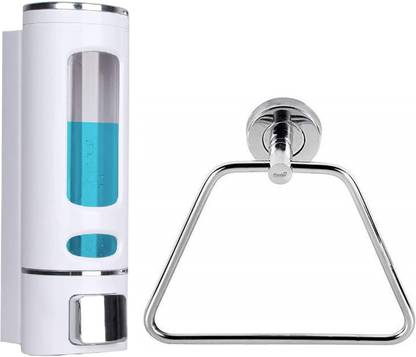 Prestige 400 ml Liquid Soap Dispenser with trapzee Towel Ring 400 ml Conditioner, Liquid, Shampoo, Sanitizer Stand Dispenser