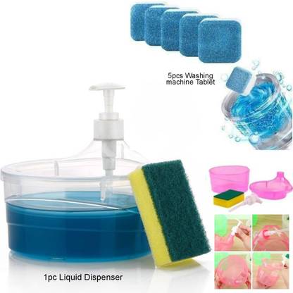 SANCORP Double Layer Liquid soap Dispenser with Pump and Sponge+Washing machime tablet 1 L Liquid Dispenser