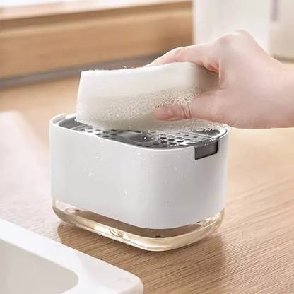 ESSPY Soap Dispenser with Sponge Holder for Kitchen Sink, 2-in-1 with Hollow Design 400 ml Liquid Dispenser