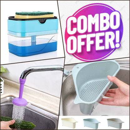 Wawoo Kitchen Combo Sink Soap Dispenser(800ml), Faucet, Triangular Drainer Basket, 0.2 L Soap Dispenser