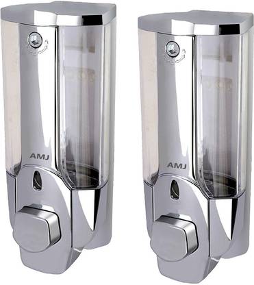 AMJ Multi Purpose Mirror Finish Wall Mounted Abs Plastic Key Lockable (PACK OF 2) 350 ml Conditioner, Gel, Liquid, Lotion, Sanitizer Stand, Shampoo, Soap Dispenser