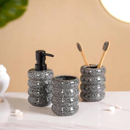 Nestasia Elegant Ceramic Wall-Mounted Set: Soap Dispenser, Tumbler, and Toothbrush Holder 300 ml Liquid Dispenser
