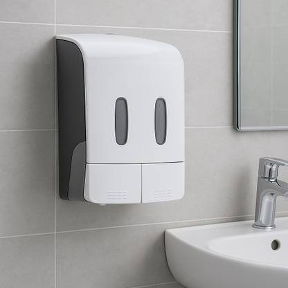 KURIC Heavy Duty ABS Wall Mount Dual Twin Soap Dispenser for Bathroom (500 + 500)- 1000 ml Soap, Liquid, Conditioner, Gel, Sanitizer Stand, Shampoo, Lotion Dispenser