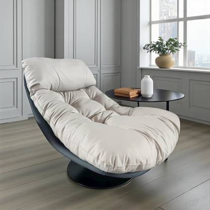THE ATTIC The Attic Nest Lounge Chair,Comfy 360° Swivel &,Steel Grey & Ivory Fabric Living Room Chair