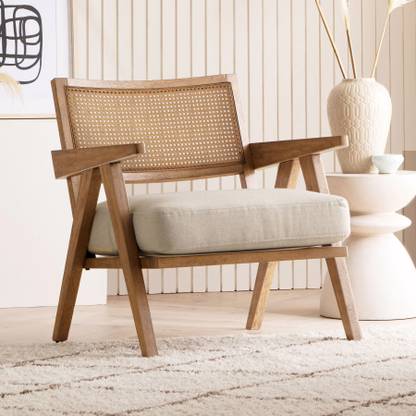 Kingsman Furnitures Abel Rattan Accent Arm Chair for Home Bedroom | Living, Dining & Drawing Room Cane Living Room Chair
