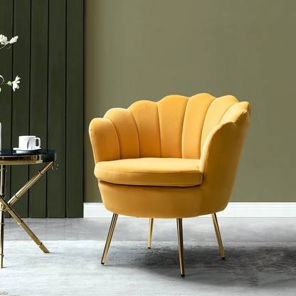 manzees Premium Beautiful Yellow Upholstered Barrel Chair | Living Room Chair Metal Living Room Chair
