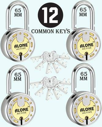 alone Active Round 65mm Lock for Home Gate Shop & Shutter, 12Same Keys 4 Lock (pack 4) Padlock