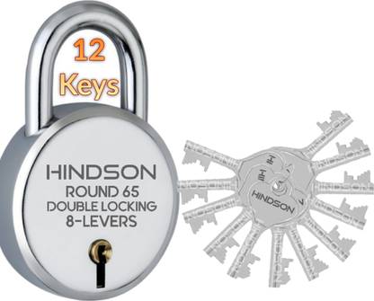 HINDSON 12 Keys 65mm Hardened Shackle , Double Lock for Shutter, Door, Gate Security Padlock