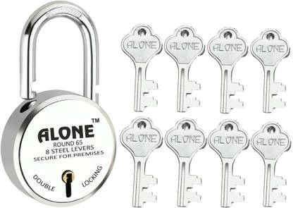 alone Round 65mm Lock for Home Gate Shop & Shutter, Double Locking 8 Keys Padlock
