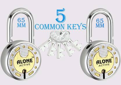 alone Active Round 65mm Lock for Home Gate Shop & Shutter, 5 Same Keys 2 Lock (pack 2) Padlock