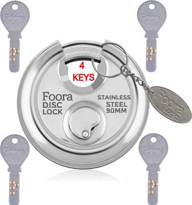 Foora Disc 90mm Shutter/Door with 4 Hi-Tech Brass Keys, Hardened Shackle Padlock