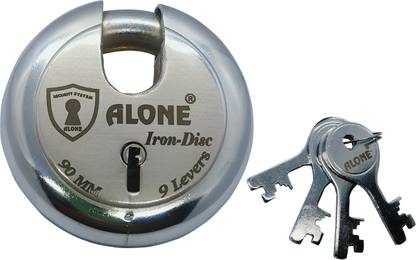 alone Iron Steel Disc Padlock 90mm 4 Keys Round Iron-Steel, 9 Levers Lock