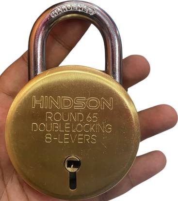 हिंडसन key for home door, round 65mm padlock 8 lever, brass gate ताला