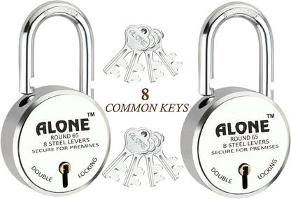alone Round 65mm Lock for Home Gate Shop & Shutter, 8 Same Keys 2 Lock (pack 2) Padlock