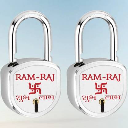 RAM RAJ Shubh Labh Lock with 3 Keys Pack of 2 link Steel 65mm, Double Locking, 8 Lever Padlock