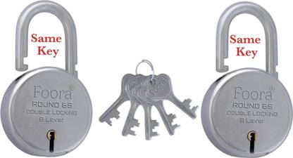 Foora Lock with common 5 key, 65mm steel Double Locking, 8 lever Padlock
