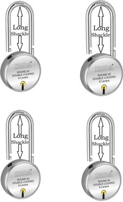 IBDA long shackle | small lock & key |Double Locking| Pk of 4 | Rivetless Steel Body Lock