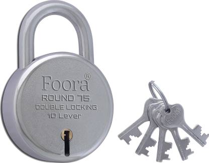 Foora 5 Keys Lock 10 Lever Round 75mm (BIG SIZE) Heavy Duty Shackle, Double Locking, Padlock