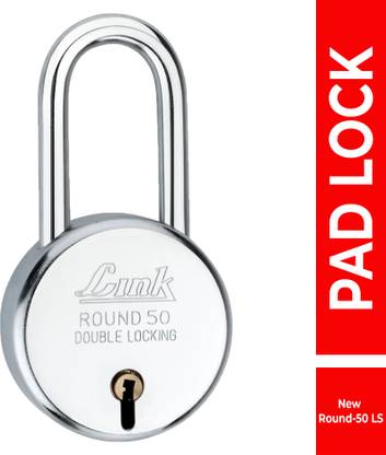 Link 50mm New Round Long Shackle | Steel Body | Brass Lever | Made In India Padlock