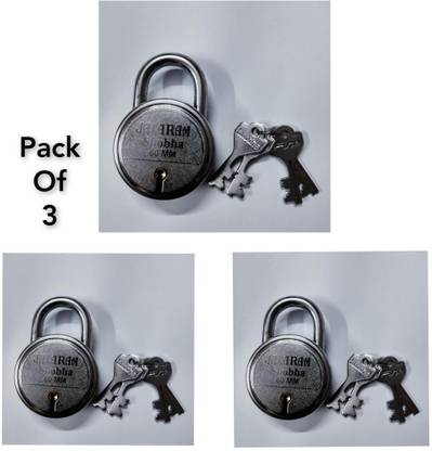 jalaram pack of 3 [ 60 MM MEDIUM LOCK ] supreme lock with 4 keys each lock Padlock