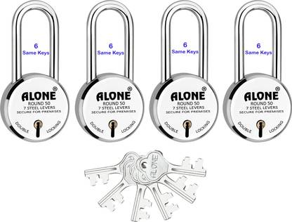 alone Round 50mm Long Neck 6 Same Keys 4 Padlocks for home door gate shutter shop Padlock