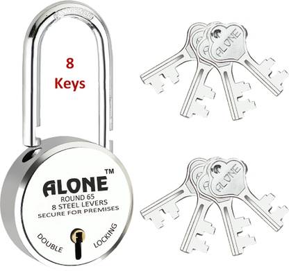 alone Round 65mm Long Shackle Padlock for Home Gate Shop & Shutter, D/L 8 Keys Padlock