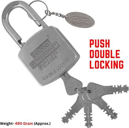 Foora Push Lock with 5 Key,Double Locking,8 Zinc Coated Lever 60mm,Harden Shackle,Door Padlock