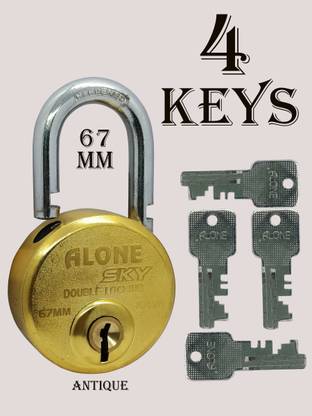 alone Sky 67mm Lock | Big Tumbler | Antique Finish | 4 Keys | Double Locking Padlock