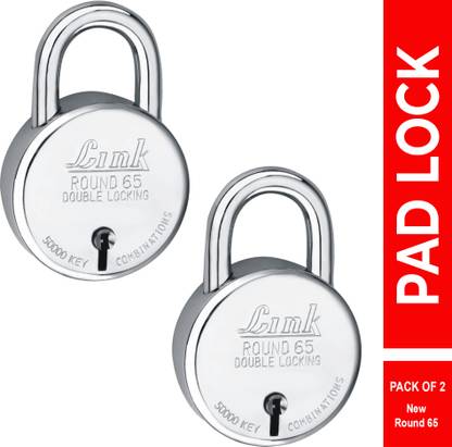 Link 65mm New Round |Lever|Double Locking|50k Key Combinations (Pack of 2) Padlock