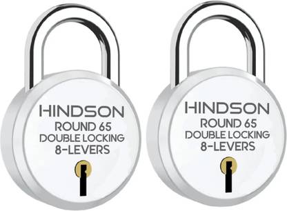 HINDSON Round 65 Double Locking, 8 Levers with 3 Iron Key Lock , Pack of 2 Padlock