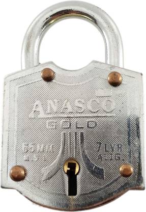 SHREE SAGAR EXPORTS Indian 7 Lever Back Button Door Lock - ANASCO Gold 65mm Iron 3 Key Padlock Padlock