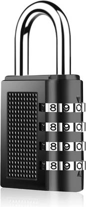 PuthaK Metal 4 Digit Number Lock for Bag, Luggage, Travel (Black) - Set of 1 Combination Lock
