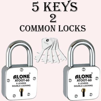 alone Atoot 60mm Padlock for Home Door Lock & Shop , 5 Same keys for both padlock Padlock