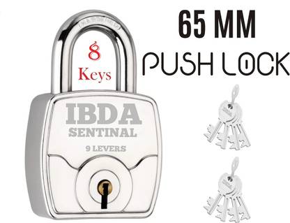 IBDA lock with 8 keys | lock and key | 65mm | push / auto lock mechanism | Steel Body Padlock