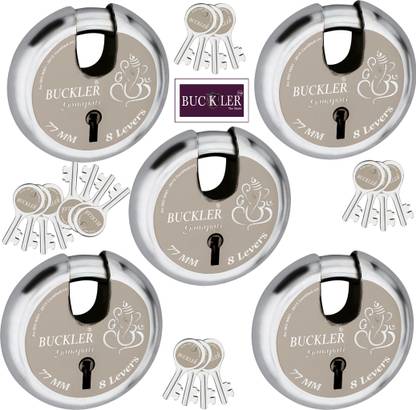 BUCKLER Iron-Steel 77MM,8 Lever-4 Key Shutter lock for Shop,Godown,Main Gate-Main Door 5 Lock
