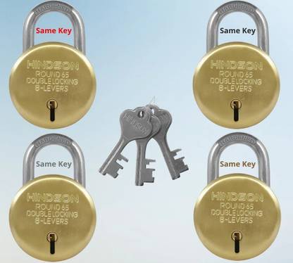 HINDSON Same Key Lock, 4 Same Key Lock Set, Common Key Lock Set of 4 round 65mm Padlock