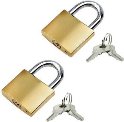 FuerDanni 25mm Mini Brass Square Padlock 2 Keys Included Per Lock- 2 Combo Packs Padlock Padlock