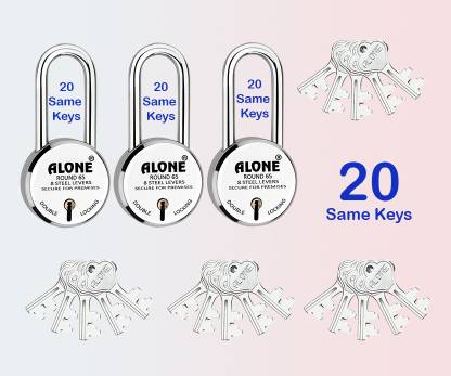 alone Round 65mm Long Neck 20 Same Keys 3 Padlocks for home door gate shutter shop Padlock