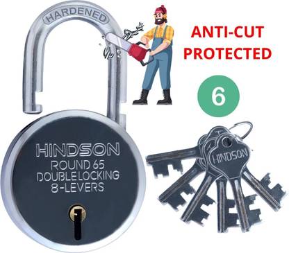 HINDSON Lock and key door lock for home gate shutter round 65mm 6 Key main Padlock