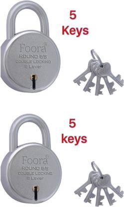 Foora (Pack-2) Round 65 with 5 Keys, Double Locking, Lever Technology Padlock