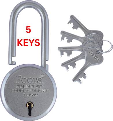LINK O LINE Round 50 LS with 5 Keys, Extra Long Shackle, Double Locking, 7 Lever U Lock Padlock